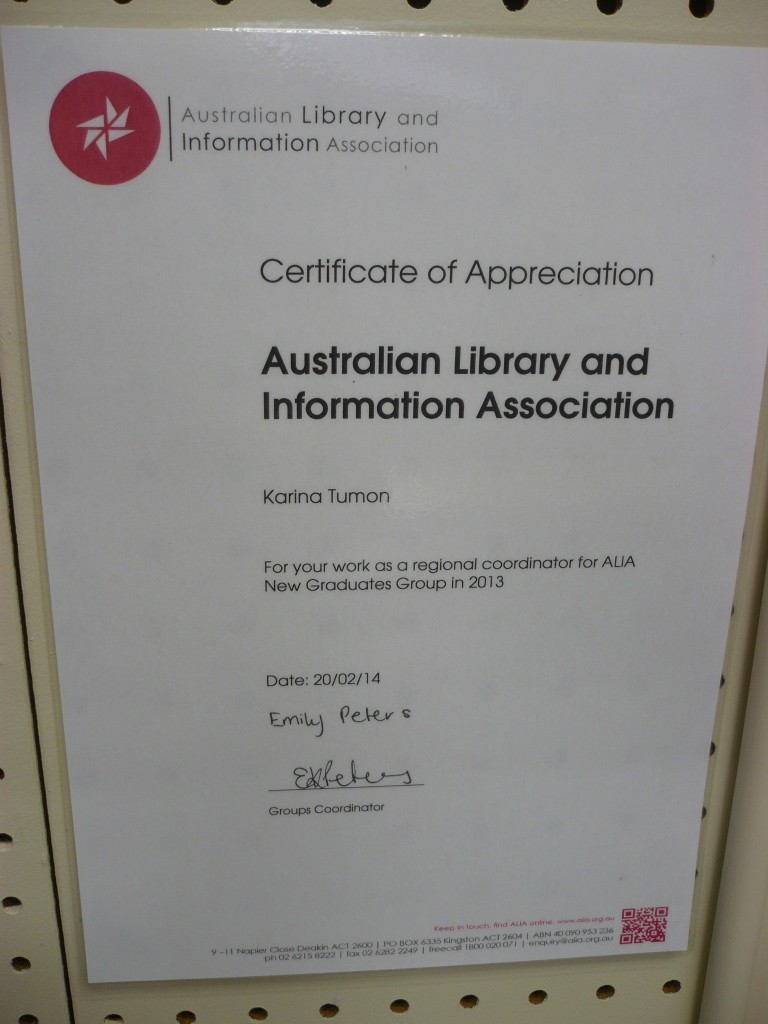 ALIA NGG Certificate of Appreciation 2013