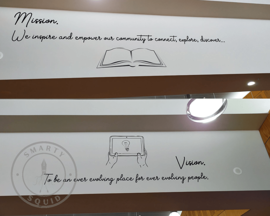 Mission and Vision statement signs in the Mount Gambier library