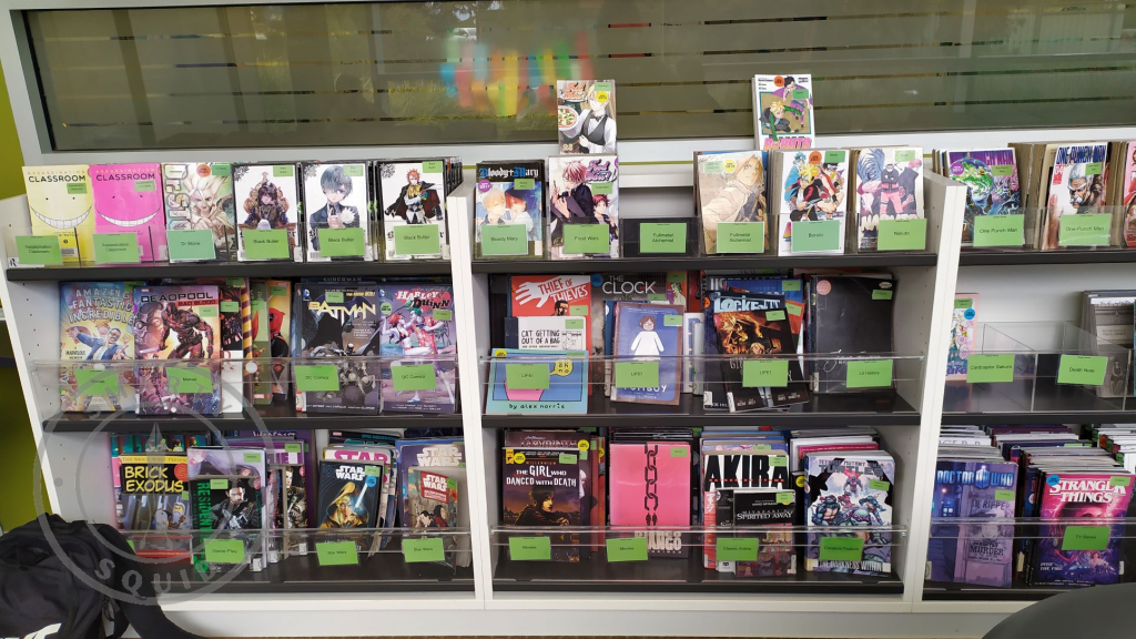 inside Victor Harbor Library looking at the graphic novel collection
