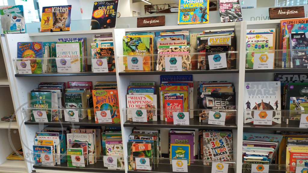 inside Victor Harbor Library looking at the Junior Non-Fiction books