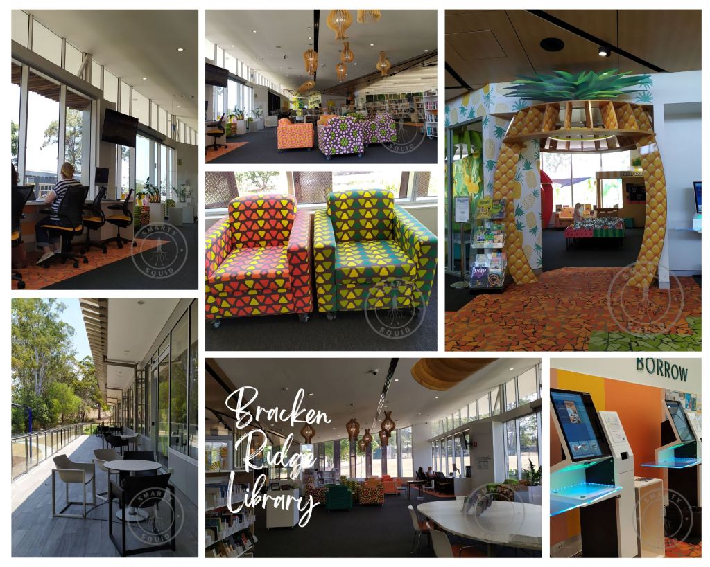 A photo collage of Bracken Library 